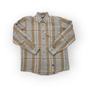 Vintage Burberrys Shirt Mens Medium Nova Plaid Long Sleeve Button Up Knight Logo
